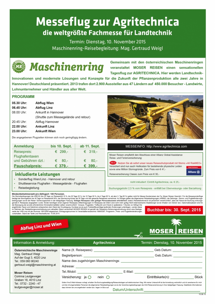 Messeflug zur Agritechnica in Hannover